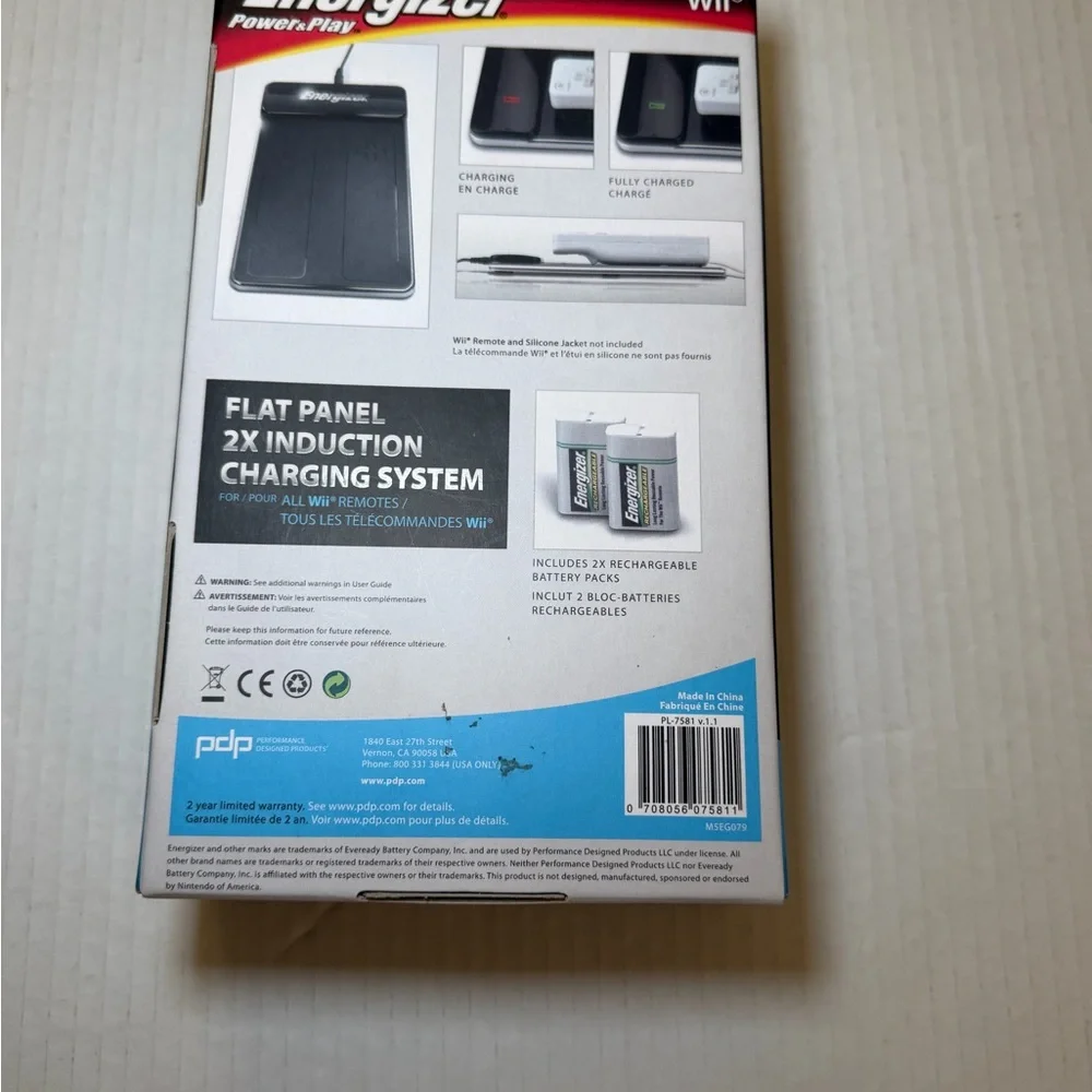Energizer Flat Panel 2X Induction Charger Nintendo Wii Remotes NEW Open Box